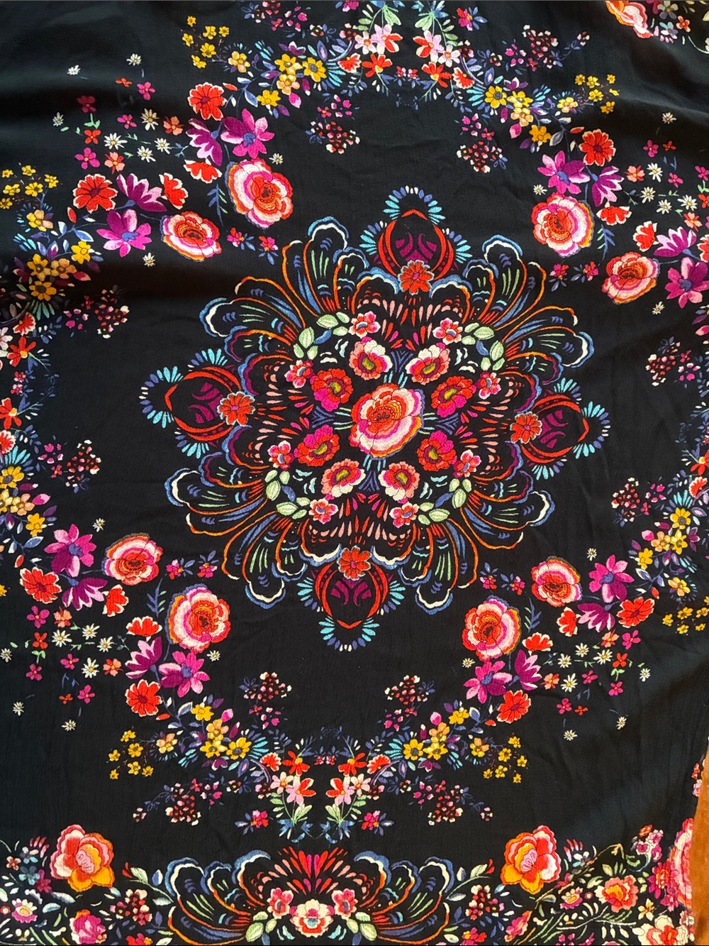 Patrons of Peace Black Floral Open Front Kimono with Multicolor Blooms - Picture 6 of 7